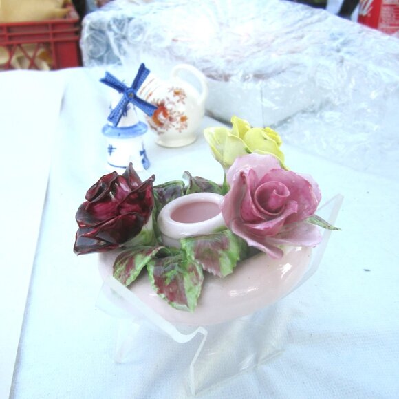 VTG ROYAL ADDERLY FLORAL TAPER HOLDER, BONE CHINA 3D DECOR - Picture 3 of 7